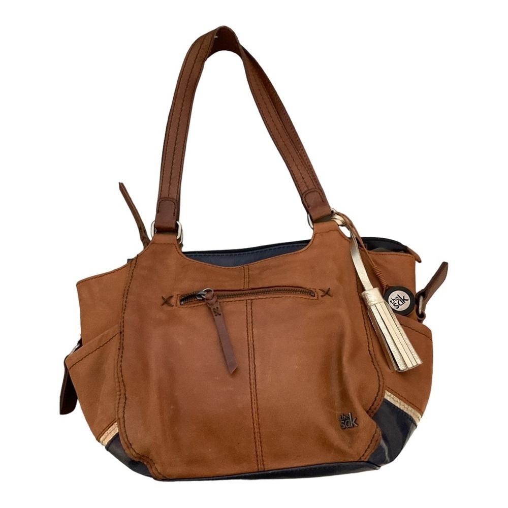 THE SAK Two Toned Tan and Blue Leather Shoulder Bag